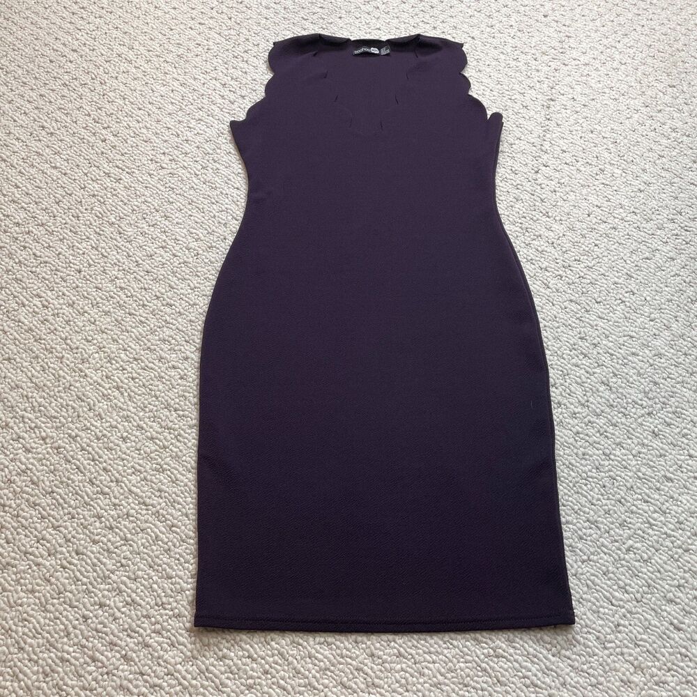 Boohoo Night Midi Shift Womens 8 Purple Midi Sleeveless V Neck Solid Polyester